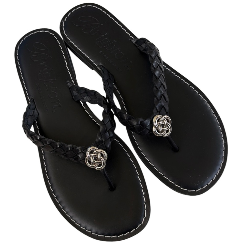 Like New Brighton Leather Aisha Celtic Knot Braided Sandals Black Size 8 1/2